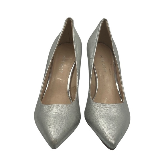 Nine West Silver Flax Pointed Toe Stiletto Pump Heels Size 8 Women’s - Picture 3 of 12